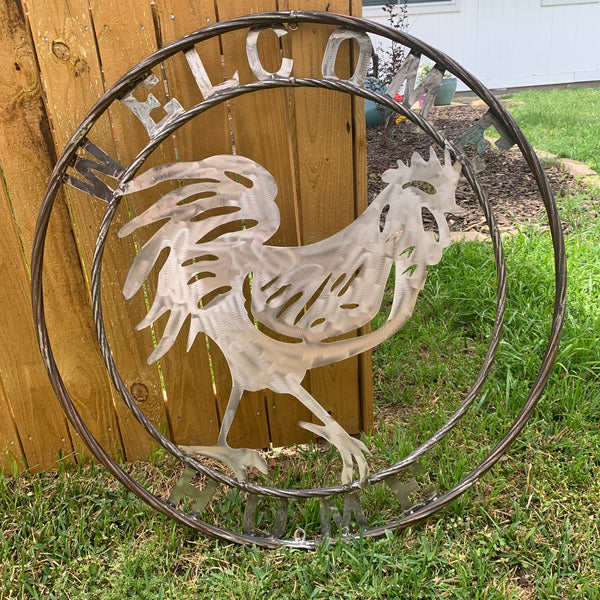 YOUR CUSTOM NAME ROOSTER LASERCUT RAW METAL ART WITH RING DESIGN WESTERN METAL ANIMAL ART HOME WALL DECOR BRAND NEW