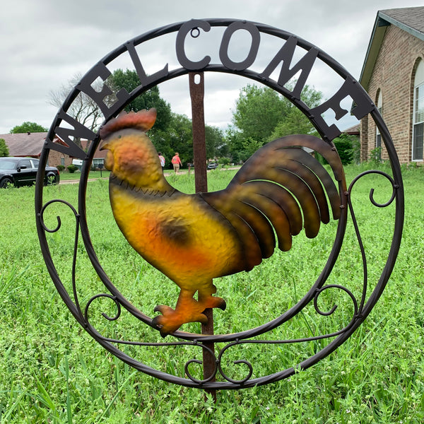 WELCOME 24" ROOSTER & METAL SCROLL STYLE WESTERN HOME DECOR HANDMADE NEW-#EH10143