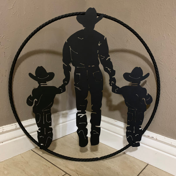 24" FATHER & 2 SON LASER CUT METAL WALL ART CUSTOM VINTAGE CRAFT RUSTIC BLACK HAND MADE