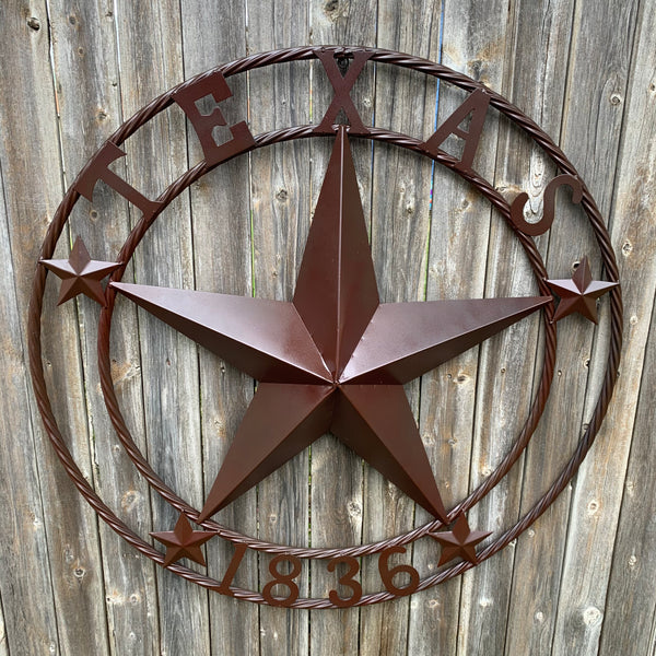 36" TEXAS 1836 BROWN BARN STAR METAL ART WESTERN HOME DECOR VINTAGE RUSTIC CRAFT ART