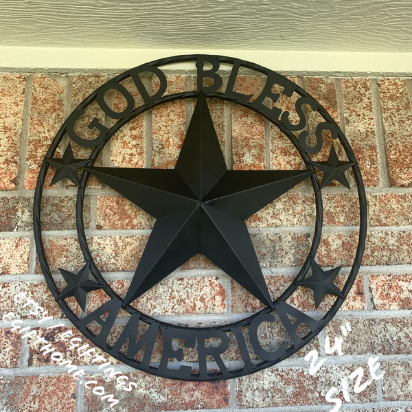 GOD BLESS AMERICA BLACK METAL BARN LONESTAR TWISTED RING METAL ART WESTERN HOME DECOR HANDMADE NEW-#EH10487
