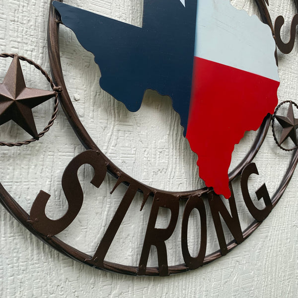 24" TEXAS STRONG BARN METAL WALL ART SIGN WESTERN HOME DECOR RED WHITE BLUE HANDMADE