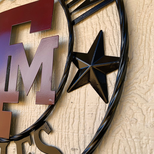 TEXAS A&M WITH STARS CUSTOM METAL VINTAGE CRAFT SIGN WALL ART TEAM SIGN HANDMADE