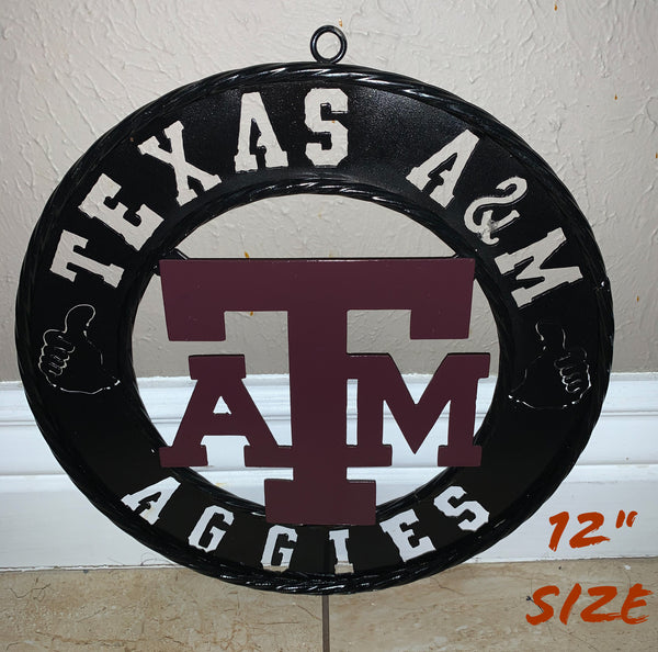 12",18",24",32" TEXAS A&M AGGIES WIDE BAND RING CUSTOM METAL VINTAGE CRAFT TEAM SIGN HANDMADE