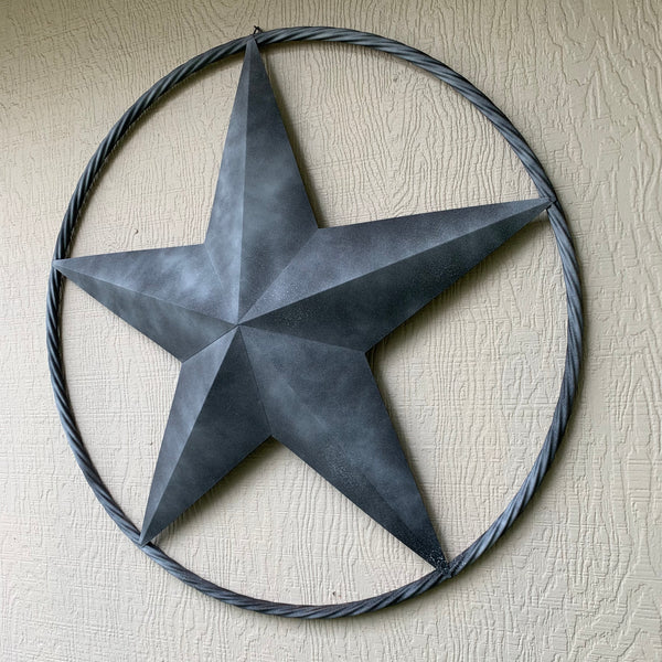 #EH10484 DARK WHITE DISTRESSED TWO TONE BARN STAR METAL LONESTAR TWISTED ROPE RING WESTERN HOME DECOR HANDMADE NEW