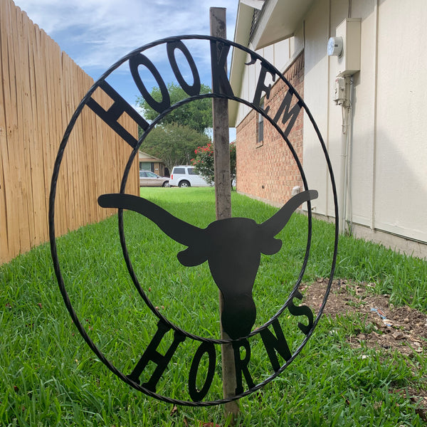 HOOKEM HORNS GLOSSY BLACK TEXAS LONGHORNS HOOK EM METAL CUSTOM VINTAGE CRAFT WALL ART TEAM SIGN HANDMADE