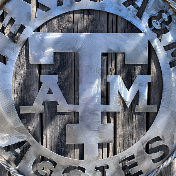 24" TEXAS A&M WIDE BAND RAW METAL CUSTOM VINTAGE CRAFT WALL ART TEAM SIGN HANDMADE