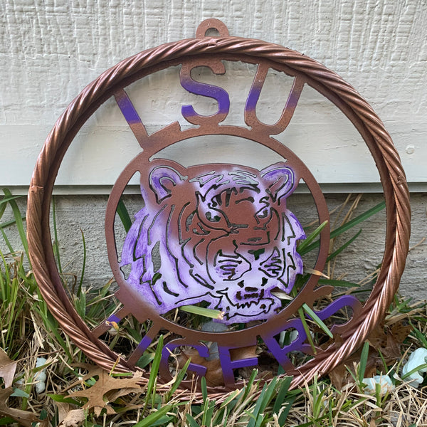 12" LSU TIGERS CUSTOM METAL VINTAGE CRAFT HOME DECOR HANDMADE