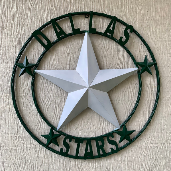 DALLAS STARS BARN LONE STAR METAL HOCKEY TEAM WESTERN HOME DECOR CRAFT RUSTIC GREEN & WHITE