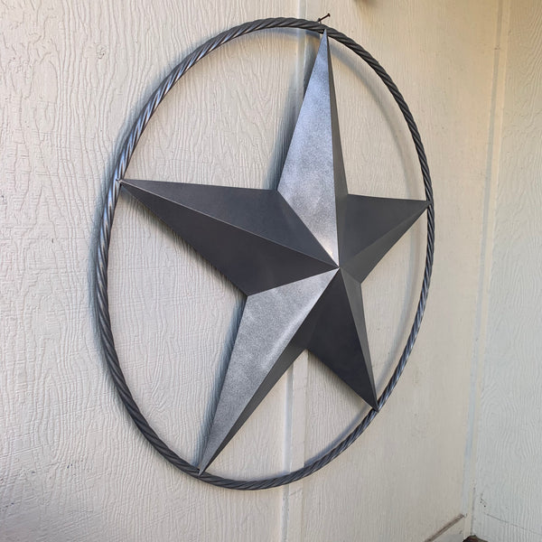 12",16",24",32",34", 36",38",40",48",60",72",96" RUSTIC GREY BARN LONE STAR WITH TWISTED ROPE RING METAL WALL ART WESTERN HOME DECOR VINTAGE RUSTIC CRAFT NEW