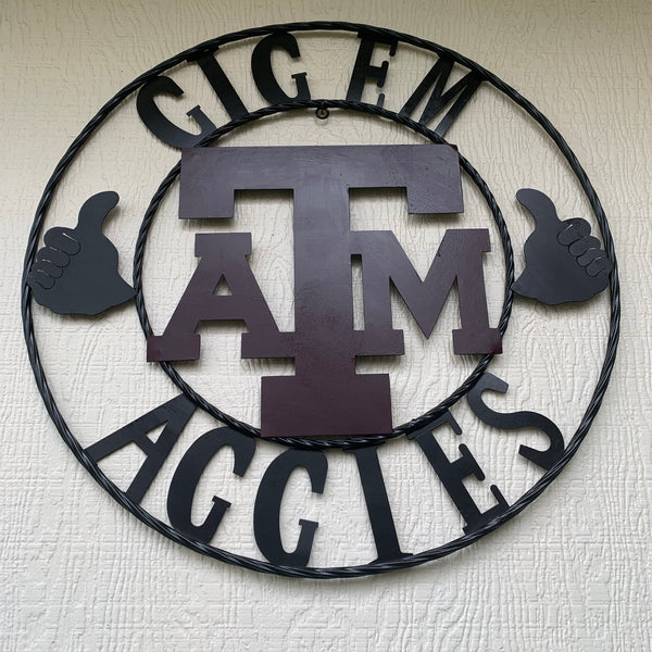 GIGEM AGGIES METAL CUSTOM VINTAGE CRAFT TEAM SIGN HANDMADE