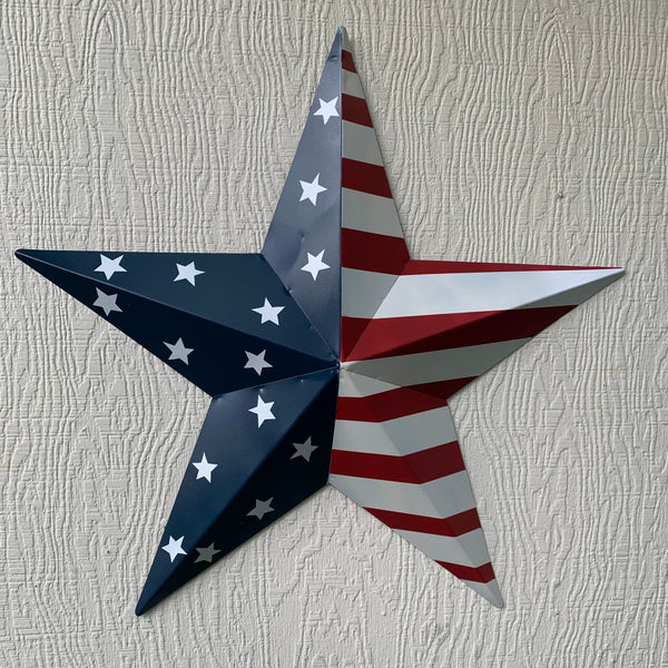 12",16",24",30",36" USA AMERICAN FLAG STAR STYLE#9 RED WHITE & BLUE METAL BARN STAR METAL WALL ART HANDMADE