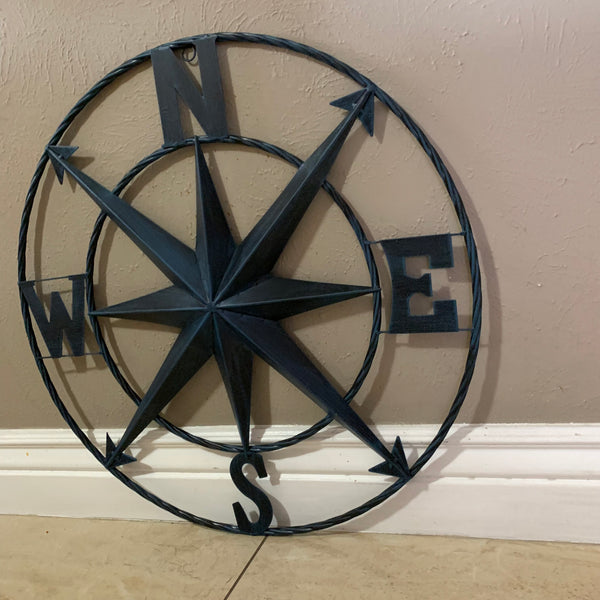 COMPASS NAVY BLUE 24" METAL SIGN WESTERN HOME DECOR HANDMADE NEW