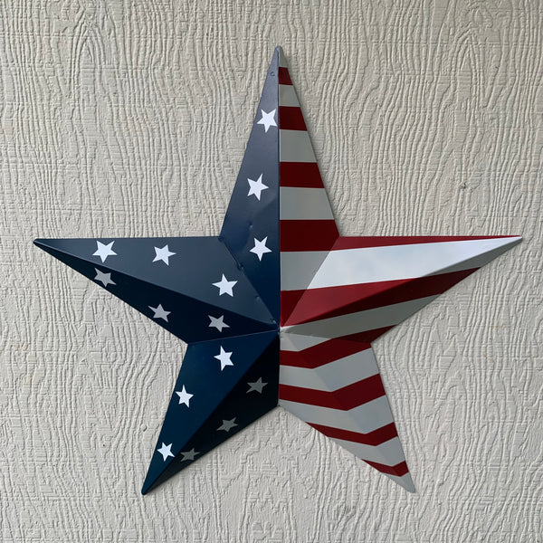 12",16",24",30",36" USA AMERICAN FLAG STAR STYLE#9 RED WHITE & BLUE METAL BARN STAR METAL WALL ART HANDMADE