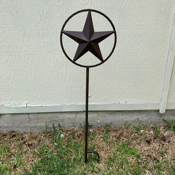 10",12",16",24" STAR STAKE METAL BARN STAR WITH TWISTED ROPE RING WESTERN HOME DECOR BROWN