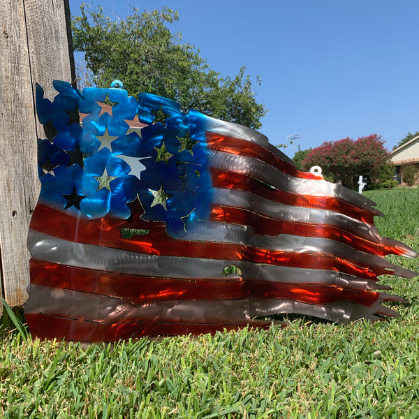 AMERICAN USA TATTERED Flag USA Metal Art Large Western Home Decor New Art