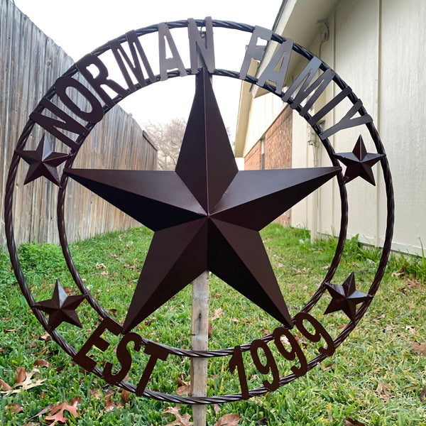 KOLET FAMILY STYLE YOUR CUSTOM FAMILY NAME STAR METAL BARN STAR ROPE RING KOLET FAMILY WESTERN HOME DECOR VINTAGE RUSTIC BROWN NEW HANDMADE 24",32",34",36",40",42",44",46",50"