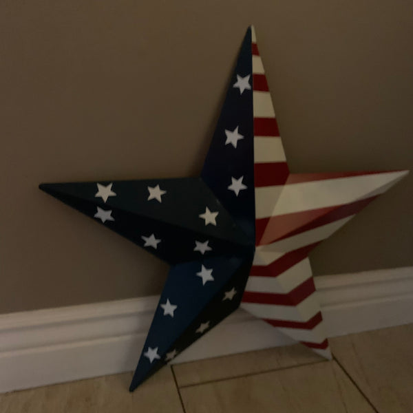 12",16",24",30",36" USA AMERICAN FLAG STAR STYLE#9 RED WHITE & BLUE METAL BARN STAR METAL WALL ART HANDMADE