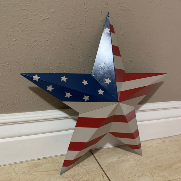 AMERICANA USA FLAG BARN STAR METAL RED BEIGE NAVY BLUE STAR WESTERN HOME DECOR HANDMADE