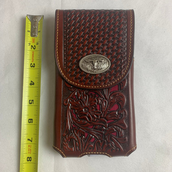#LG2002 7.5" LONGHORN COFFEE BROWN LEATHER POUCH EXTRA LARGE  BELT LOOP HOLSTER CELL PHONE CASE UNIVERSAL OVERSIZE