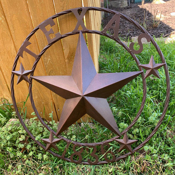 24", 32",36",40" TEXAS 1836 RUSTIC BROWN BARN STAR METAL WALL WESTERN HOME DECOR HANDMADE