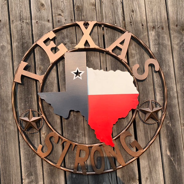 24" TEXAS STRONG BARN METAL WALL ART SIGN WESTERN HOME DECOR RED WHITE BLUE HANDMADE