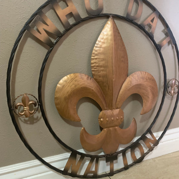 18", 24", 32" 36" WHO DAT NATION FLEUR DE LIS METAL WALL ART WESTERN HOME DECOR NEW