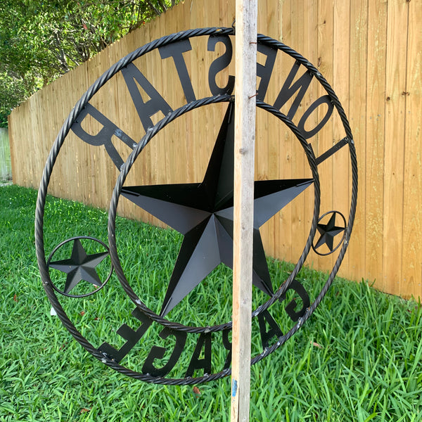 LONESTAR GARAGE STYLE CUSTOM BARN NAME STAR LONESTAR GARAGE METAL NAME BARN STAR WITH TWISTED ROPE RING 3d STAR ART WESTERN HOME DECOR RUSTIC BROWN