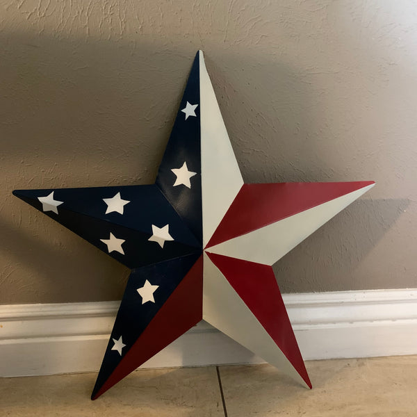 12",16",24",30",36" USA AMERICAN FLAG STAR STYLE #1 RED WHITE & BLUE METAL BARN STAR WALL ART HANDMADE STYLE# 1