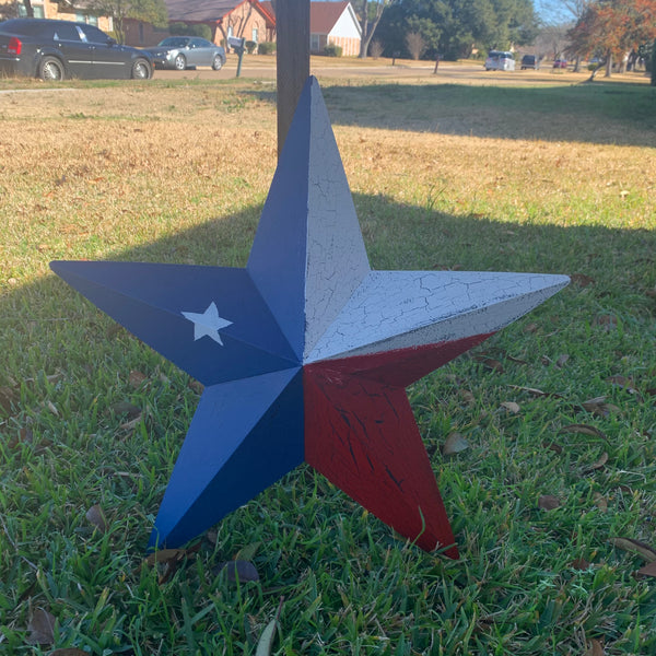 CRACKLE STYLE RED WHITE & BLUE METAL BARN STAR METAL WALL ART WESTERN HOME DECOR RUSTIC NEW