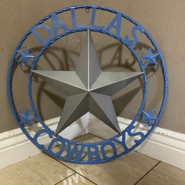 DALLAS COWBOYS LIGHT BLUE & SILVER DECOR METAL ART WESTERN HOME WALL DECOR SIZE:24",32",36",40",42",44",46",50"