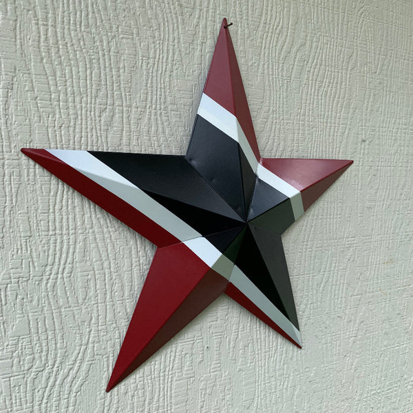 #EH10476 24" TRINIDAD FLAG STAR RED BLACK & WHITE METAL BARN FLAG STAR METAL WALL ART WESTERN HOME DECOR HANDMADE