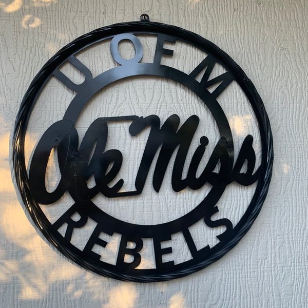 12",18",24",32" OLE MISS REBELS MISSISSIPPI BLACK CUSTOM VINTAGE METAL CRAFT TEAM SIGN HANDMADE RUSTIC BLACK