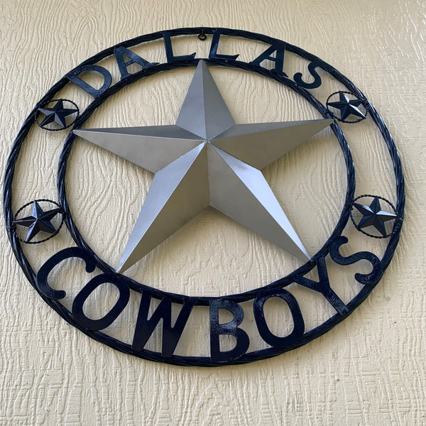 DALLAS COWBOYS SILVER & NAVY BLUE BARN STAR CUSTOM METAL VINTAGE LONE STAR WESTERN HOME DECOR HANDMADE 24",32",36",40",42",44",46",48",50"