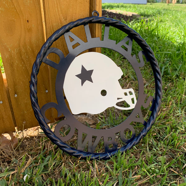 12", 18", 24", 32" DALLAS COWBOYS HELMET SIGN NAVY BLUE & WHITE METAL CUSTOM VINTAGE CRAFT WALL ART TEAM SIGN HANDMADE