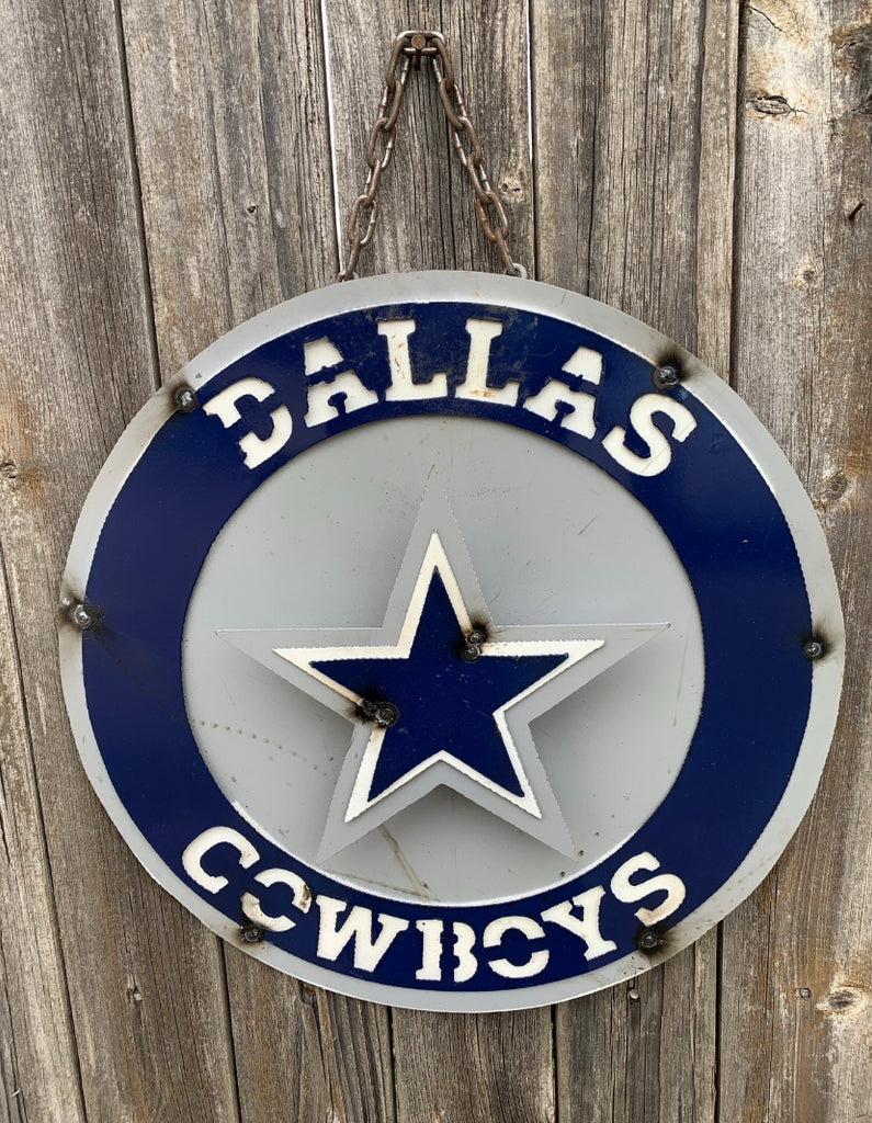 15" DALLAS COWBOYS DISC CUSTOM METAL VINTAGE CRAFT SIGN TEAM ART WESTERN HOME DECOR HANDMADE