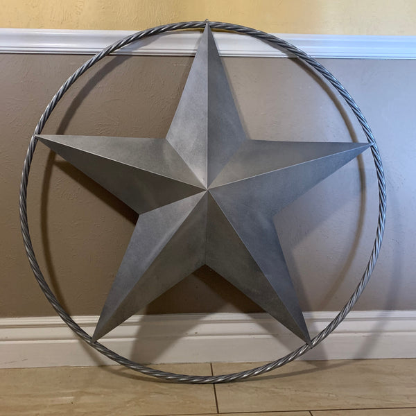 12",16",24",32",34", 36",38",40",48",60",72",96" RUSTIC GREY BARN LONE STAR WITH TWISTED ROPE RING METAL WALL ART WESTERN HOME DECOR VINTAGE RUSTIC CRAFT NEW