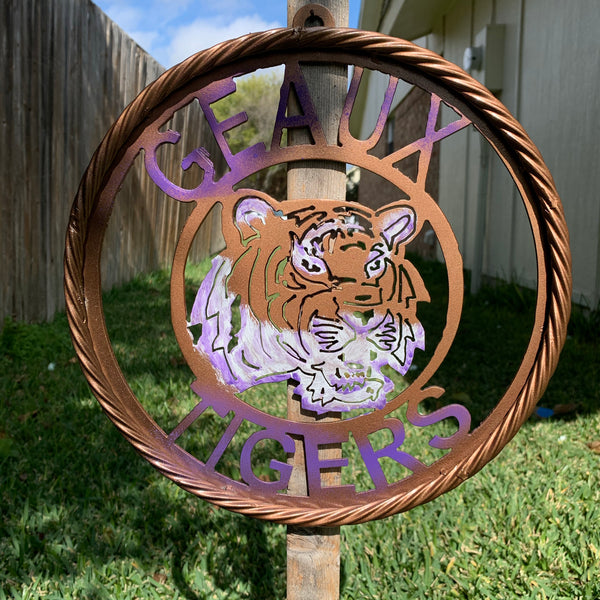 12",18",24",32" GEAUX TIGERS CUSTOM VINTAGE METAL CRAFT TEAM WALL ART HANDMADE