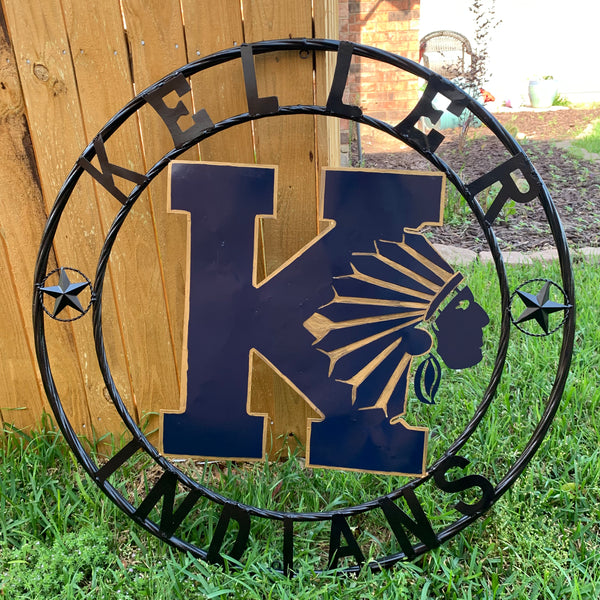 KELLER INDIANS CUSTOM VINTAGE METAL CRAFT WALL ART TEAM SIGN WESTERN HOME DECOR NEW