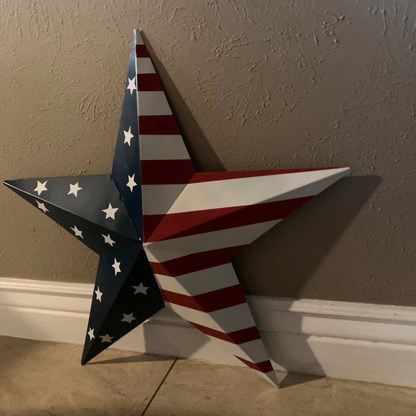 12",16",24",30",36" USA AMERICAN FLAG STAR STYLE#9 RED WHITE & BLUE METAL BARN STAR METAL WALL ART HANDMADE