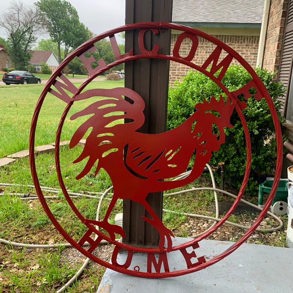 YOUR CUSTOM NAME RED ROOSTER LASERCUT METAL ART WITH RING DESIGN WESTERN METAL ANIMAL ART HOME WALL DECOR BRAND NEW