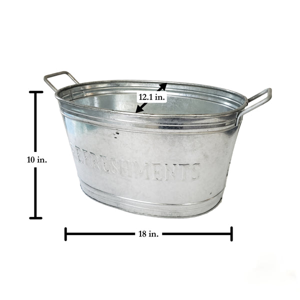 18" GALV. REFRESHMENTS OVAL TUB BUCKET HOME DECOR NEW