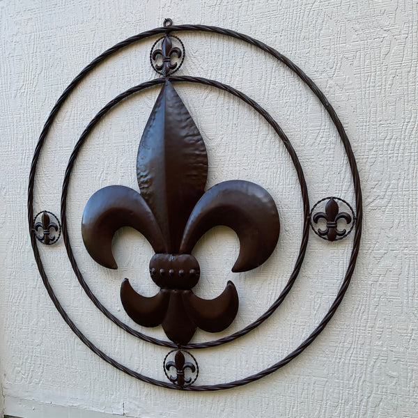 MULTI FLEUR DE LIS METAL WALL ART WESTERN HOME DECOR VINTAGE RUSTIC BROWN ART NEW