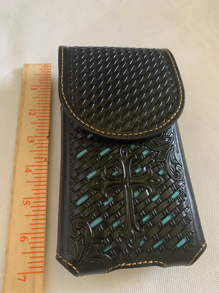 #LG_2006  7" PLAIN GENUINE LEATHER POUCH EXTRA LARGE  BELT LOOP HOLSTER CELL PHONE CASE UNIVERSAL OVERSIZE