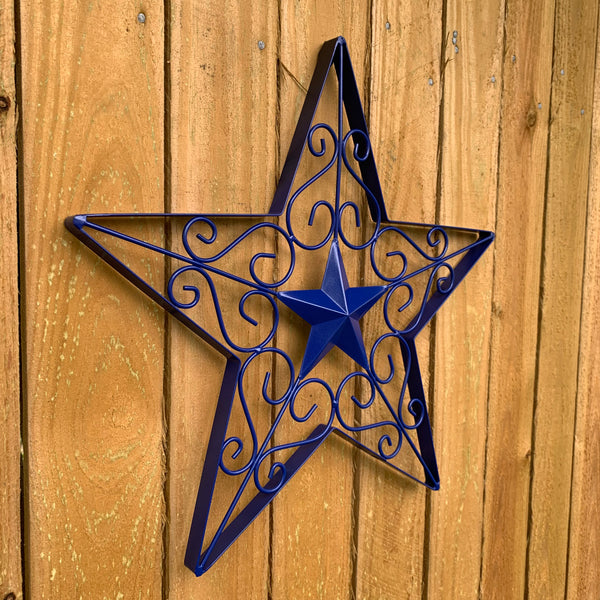 17" SCROLL ART BRIGHT BLUE Barn Star Metal Wall Art Western Home Decor Vintage Rustic Bronze Copper Art New-#A18002