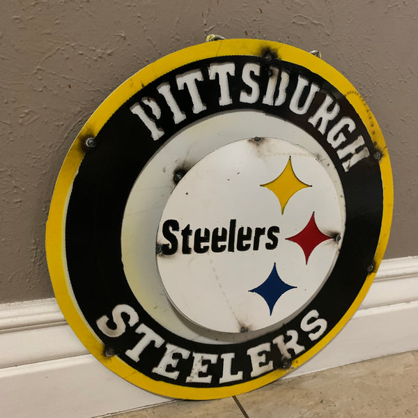 15" PITTSBURGH DISC CUSTOM METAL VINTAGE CRAFT TEAM SPORTS SIGN WESTERN HOME DECOR HANDMADE