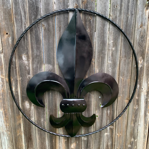 #EH10645 24", 36" GLOSS BLACK FLEUR DE LIS METAL WALL ART SIGN WESTERN HOME DECOR HANDMADE NEW