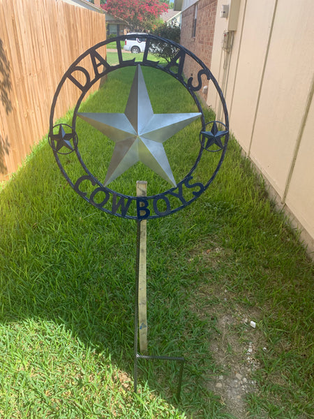 24" STAR & 34" STAKE DALLAS COWBOYS DECOR METAL ART WESTERN HOME WALL DECOR ALL SILVER & NAVY BLUE WITH 34" STAKE