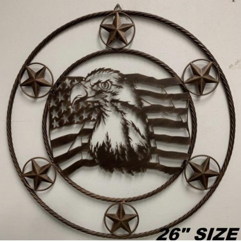 #SI_A18118 EAGLE ON FLAG 26" LASER CUT METAL SIGN WESTERN HOME DECOR HANDMADE NEW