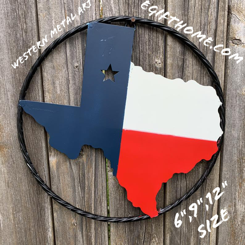 #BC8065 6",9",12"  TEXAS METAL STATE OF TEXAS MAP RED WHITE BLUE WALL ART WESTERN HOME DECOR NEW DECOR